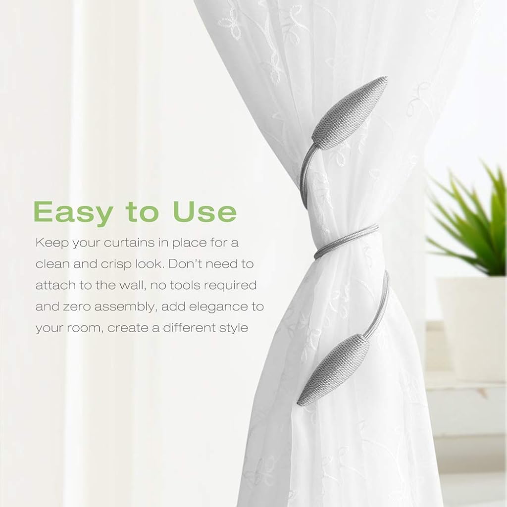 HASTHIP® Polyester Woven, Alloy Curtain Hooks, Free Size, Grey, 4 Pieces HASTHIP® Polyester Woven, Alloy Curtain Hooks, Free Size, Grey, 4 Pieces